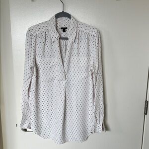 Ann Taylor White Blouse with Blue and Pink Diamond Pattern